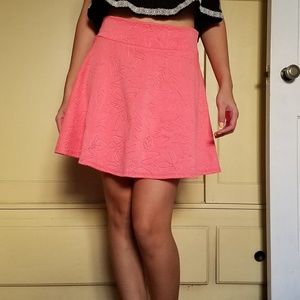 Charlotte Russe coral circle skirt rose imprints